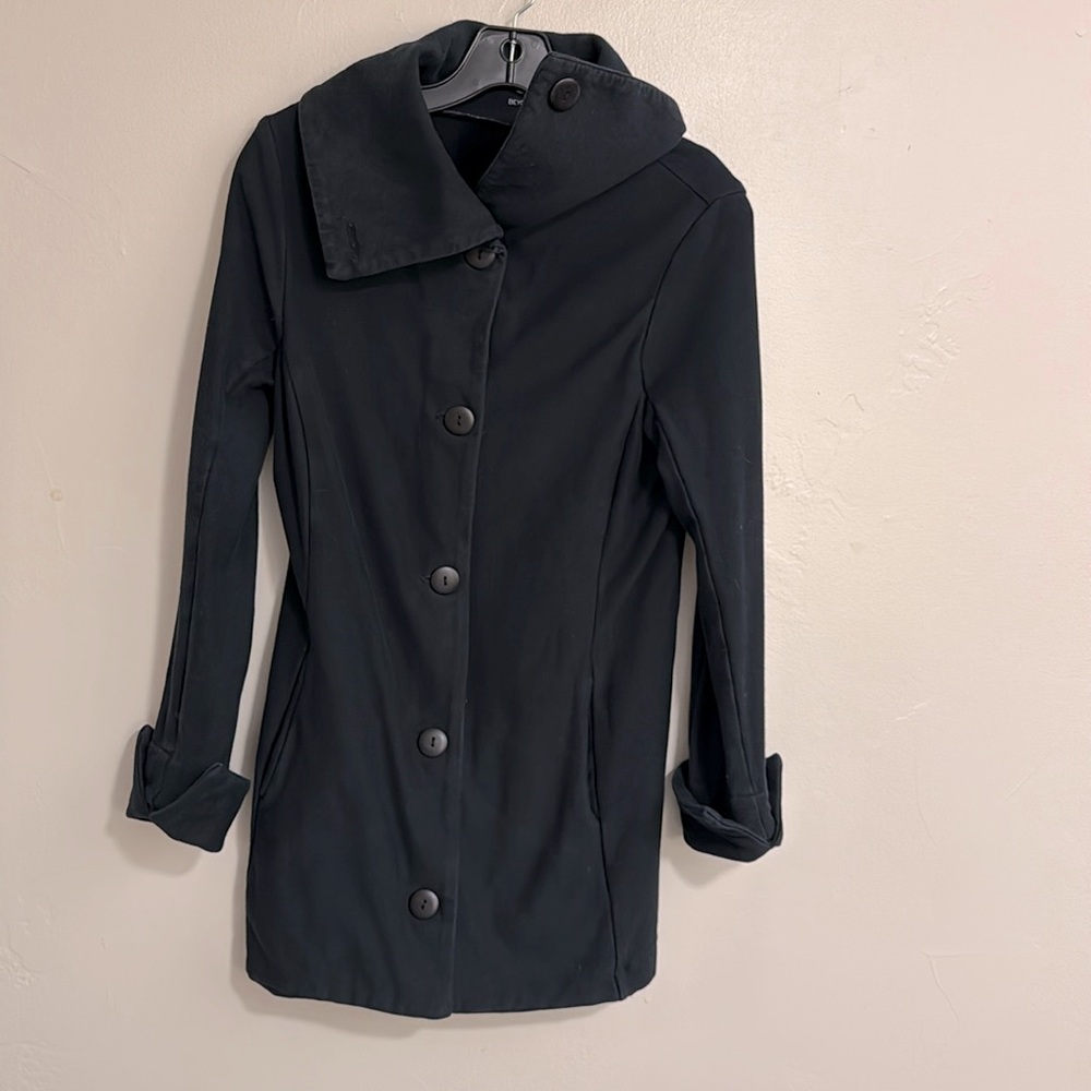 Beyond Yoga organic cotton button pocketed hiplength jacket w/foldable sleeve XS